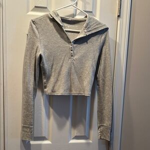 Aeropostale Textured Gray Hooded Top